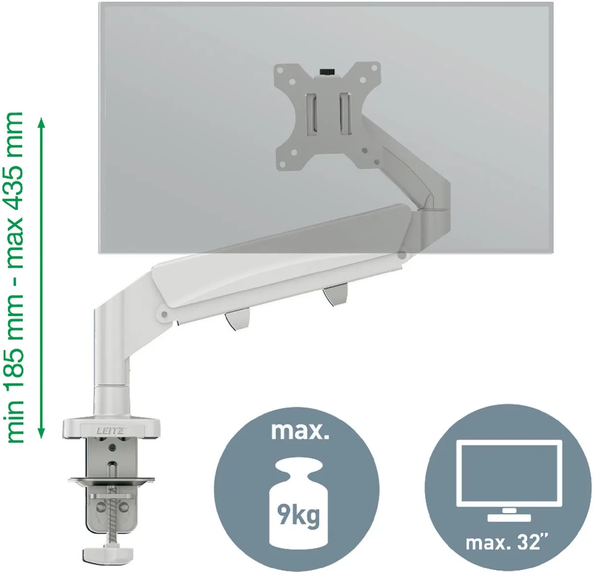 Leitz Ergo ruimtebesparende monitorarm, enkel, lichtgrijs — detail 2