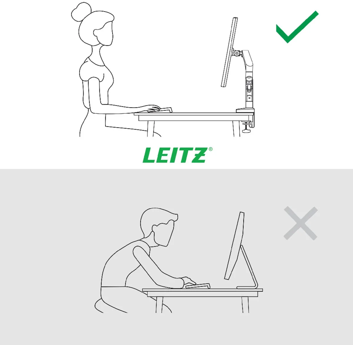 Leitz Ergo ruimtebesparende monitorarm, enkel, lichtgrijs — detail 3