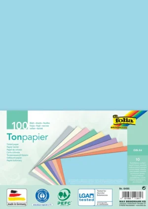 Folia gekleurd tekenpapier, 130 g, ft 21 x 29,7 cm, A4, geassorteerde kleuren, pastel, pak van 100 vel