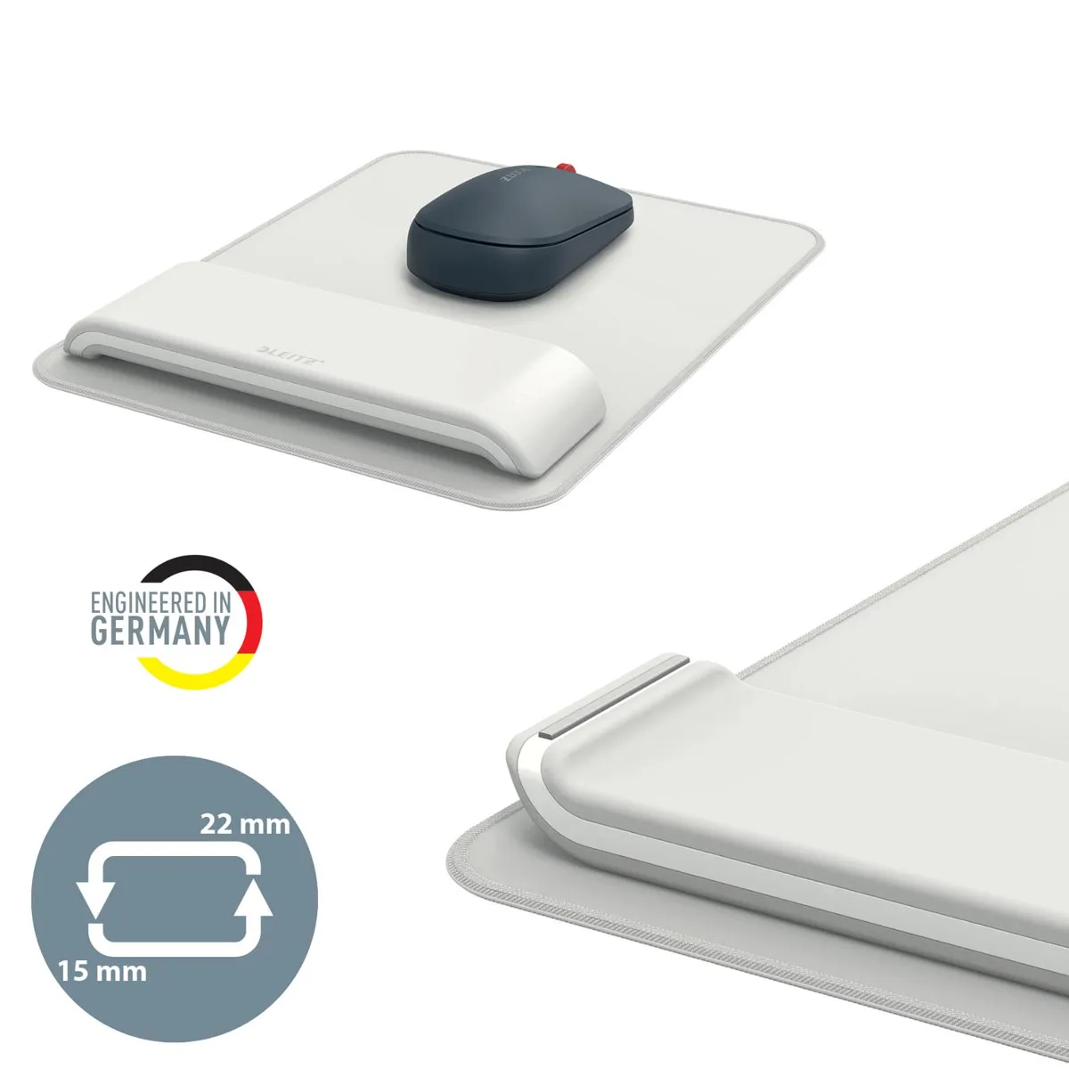 Leitz Ergo muismat met verstelbare polssteun, lichtgrijs - 20,5 × 27,5 cm — productfoto 3