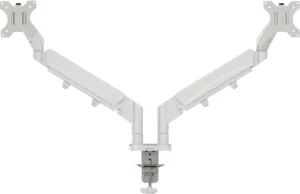 Leitz Ergo ruimtebesparende monitorarm, dubbel, lichtgrijs — monitor- en telefoonarmen