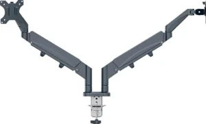 Leitz Ergo ruimtebesparende monitorarm, dubbel, grijs — monitor- en telefoonarmen
