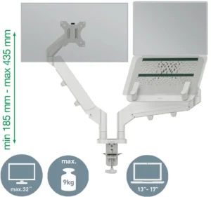 Leitz Ergo ruimtebesparende monitorarm, dubbele arm met 1 laptoparm, lichtgrijs — detail 2
