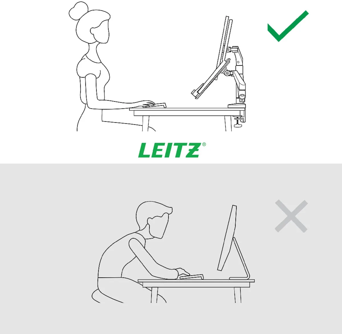 Leitz Ergo ruimtebesparende monitorarm, dubbele arm met 1 laptoparm, lichtgrijs — detail 3