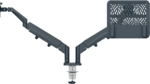 Leitz Ergo ruimtebesparende monitorarm, dubbele arm met 1 laptoparm, grijs — monitor- en telefoonarmen