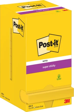 Post-it Super Sticky notes, 90 vel, ft 76 x 76 mm, pak van 12 blokken, neongeel — gele notes