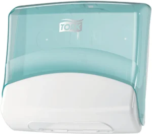 Tork dispenser voor gevouwen doeken, systeem W4, wit/turkoois — schoonmaakbenodigdheden