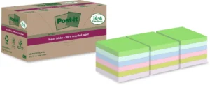 Post-it Super Sticky Notes Recycled, 70 vel, ft 76 x 76 mm, assorti, 14 + 4 GRATIS — gekleurde notes