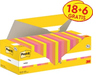 Post-it Notes, 100 vel, ft 76 x 76 mm, assorti, 18 blokken + 6 GRATIS — gele notes
