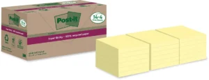 Post-it Super Sticky Notes Recycled, 70 vel, ft 76 x 76 mm, geel, 14 + 4 GRATIS — gekleurde notes