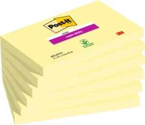 Post-it Super Sticky notes, 90 vel, ft 76 x 127 mm, pak van 6 blokken, kanariegeel — gele notes