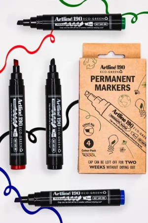 Artline permanent marker Drysafe 190 Eco-Green, 2-5 mm, schuine punt, assortie, blister van 4 stuks — permanent markers