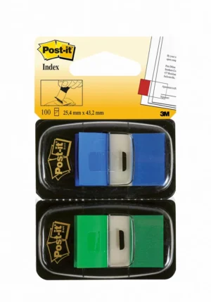 Post-it Index Standaard Duo Pack, 100 tabs, groen/blauw — tabs - markeren