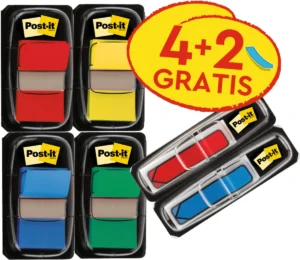 Post-it index standaard, ft 25 mm x 43.2 mm, voordeelpack van 4 stuks + 2 x Post-it Index pijltjes — tabs - markeren