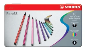 Metalen doos van STABILO Pen 68 met 10 viltstiften in geassorteerde kleuren
