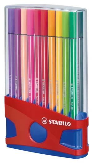 STABILO Pen 68 ColorParade viltstiften - 20 stuks in geassorteerde kleuren, rood-blauwe doos ā productfoto 2