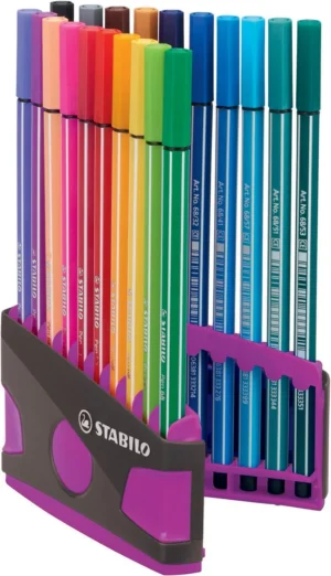STABILO Pen 68 ColorParade lila-grijze doos met 20 kleurstiften in geassorteerde kleuren