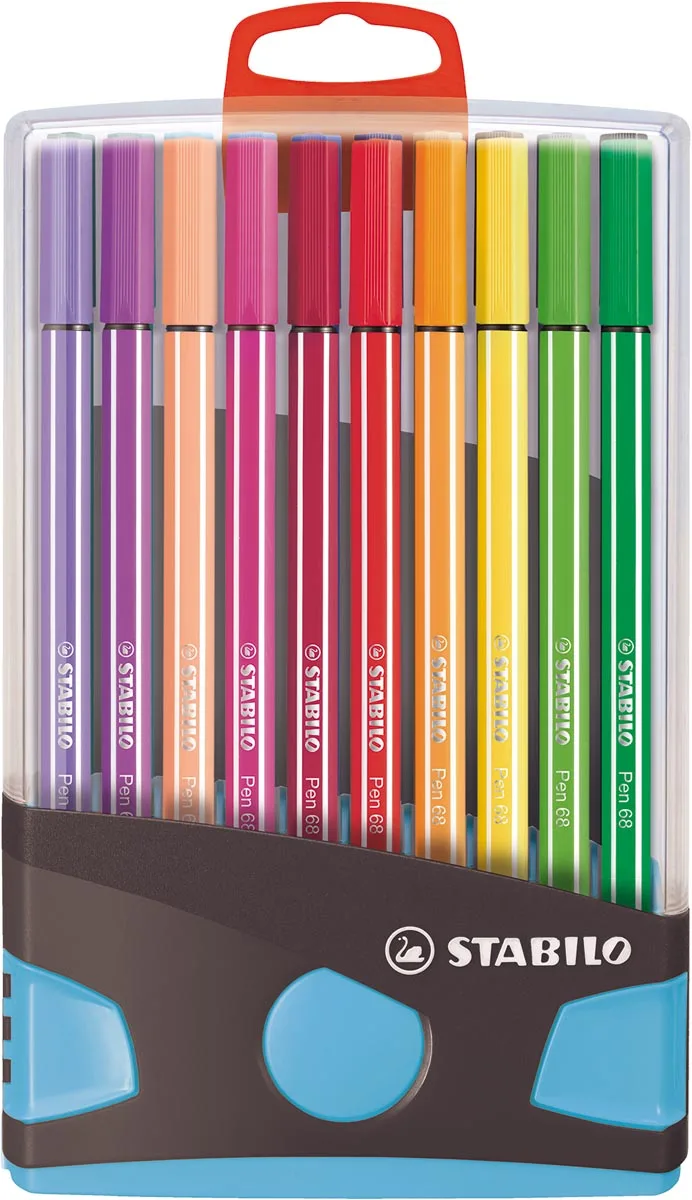 STABILO Pen 68, ColorParade, blauw-grijze doos, 20 stuks in geassorteerde kleuren — viltstift