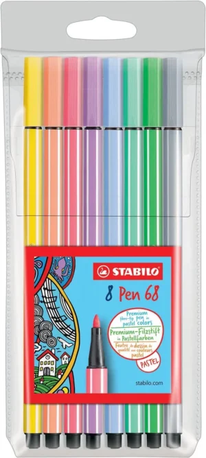 Etui van STABILO Pen 68 PastelParade met acht viltstiften in pastelkleuren