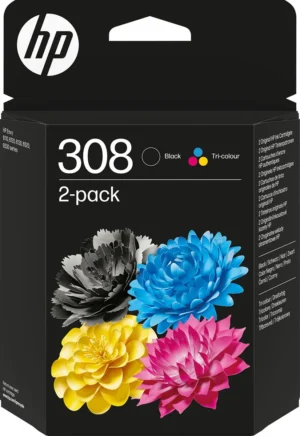 HP inktcartridge 308 in zwart en drie kleuren met artikelnummer 6L6S6UE
