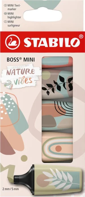STABILO BOSS MINI naturevibes markeerstift, geassorteerde kleuren, blister van 5 stuks