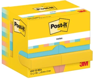 Post-It Notes Beachside, 100 vel, ft 38 x 51 mm, pak van 12 blokken — gekleurde notes