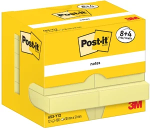 Post-It Notes, 100 vel, ft 38 x 51 mm, geel, 8 + 4 GRATIS — gele notes