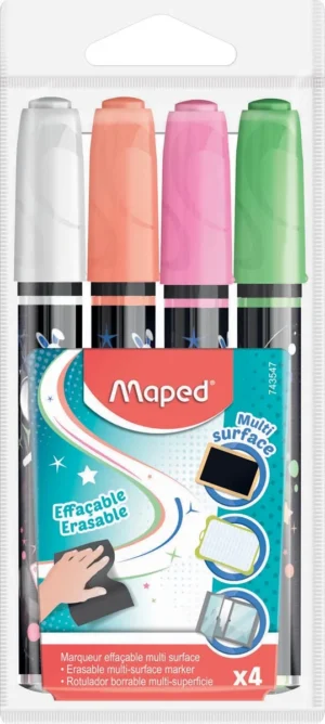 Maped krijtmarker, etui met 4 stuks in geassorteerde kleuren — krijtstiften/windowmarker
