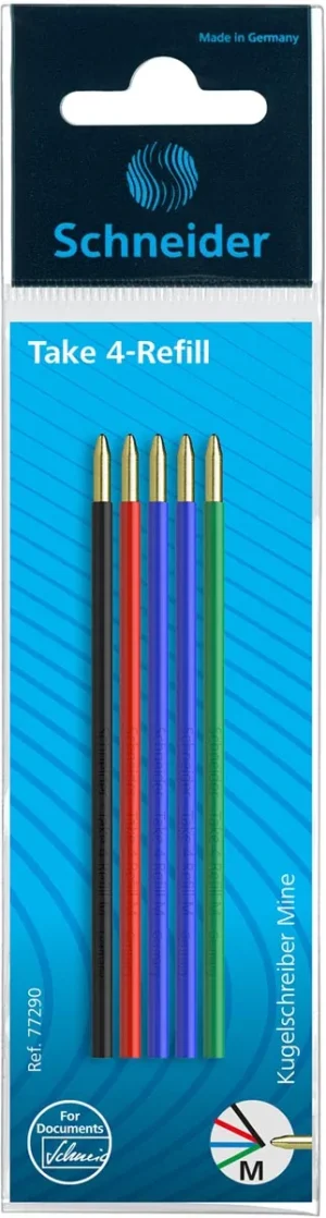 Schneider balpenvulling Take 4, geassorteerde kleuren, etui van 5 stuks