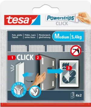 Blister Tesa Powerstrips Click medium met 2 x 4 witte kleefstrips