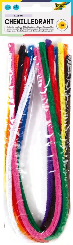 Zakje Folia chenilledraad met 10 draden van 8 mm in geassorteerde kleuren