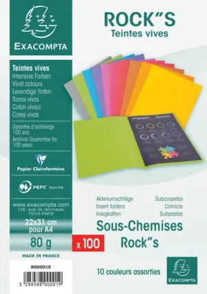 Exacompta Rock's 80 dossiermap, ft 22 x 31 cm, pak van 100, geassorteerde kleuren — dossiermappen uit karton