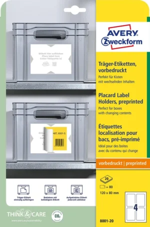 Avery positioneeretiket voorbedrukt, ft 120 x 80 mm, wit, pak van 20 etiketten