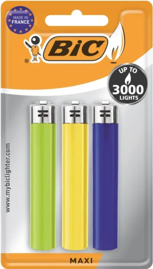 BIC Maxi vuursteen aansteker, geassorteerde kleuren, blister van 3 stuks — bic aanstekers