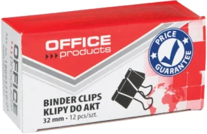 Doosje met 12 zwarte foldbackclips van OFFICE products, 32 mm breed