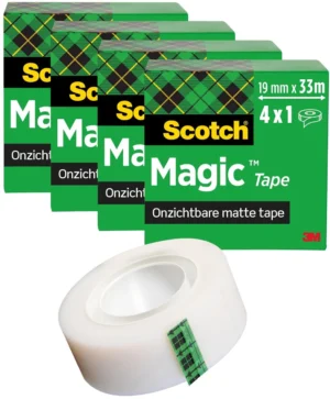 Scotch Magic Tape plakband ft 19 mm x 33 m, pak van 4 rollen — transparante plakband