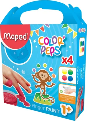 Maped vingerverf Color'Peps Early Age, doos van 4 potjes van 80 ml in geassorteerde kleuren — plakkaatverf