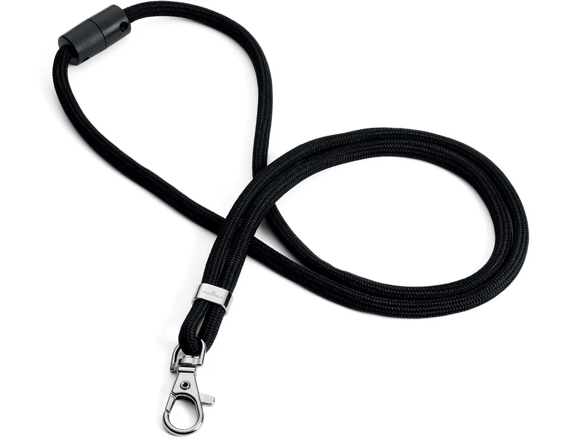 Zwart Durable textielkoord van gerecycled PET met karabijnhaak, 46 cm