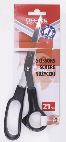 OFFICE products schaar, 21 cm, rechts en links, ronde punt, zwart, blister van 1 stuk