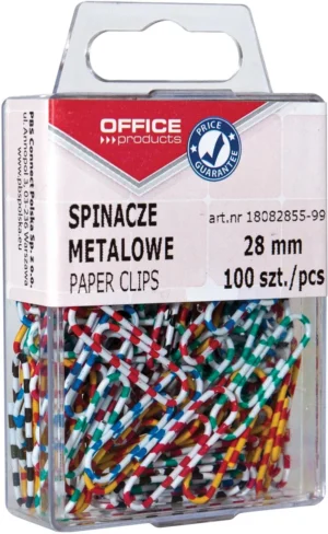 Ophangdoosje met 100 gestreepte papierklemmen van OFFICE products in geassorteerde kleuren
