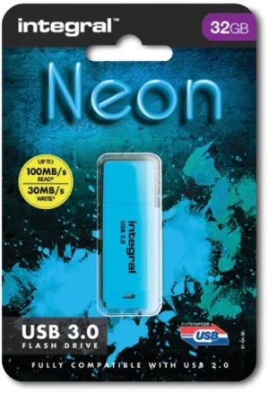 Integral Neon USB 3.0 stick, 32 GB, blauw — usb sticks