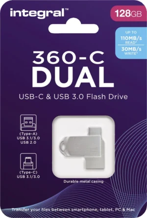 Integral 360-C Dual USB-C & USB 3.0 stick, 128 GB — usb sticks