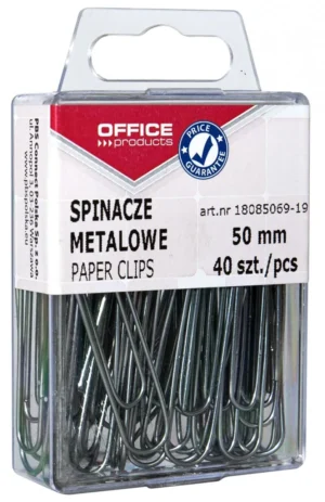 Plastic ophangdoosje met 40 metalen papierklemmen van 50 mm van OFFICE products