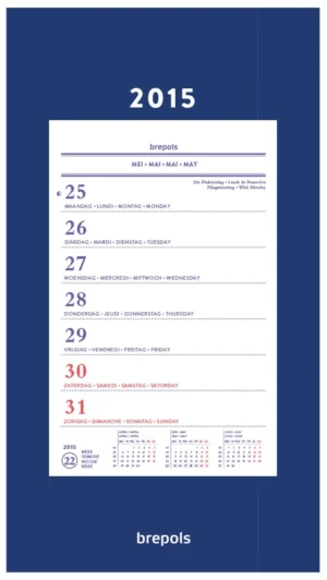 Brepols wand-weekkalender op schild 2027 - 19 × 34 cm, spiraalbinding — productfoto 2
