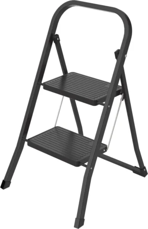 Brasq trapladder SL200, metaal, zwart, 2 treden — ladders en opstapjes