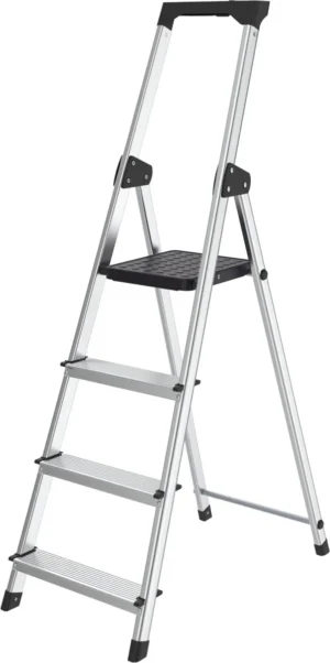 Brasq trapladder SL400, aluminium, zilver, 4 treden — ladders en opstapjes