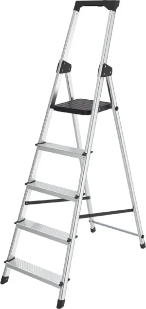 Brasq trapladder SL500, aluminium, zilver, 5 treden — ladders en opstapjes