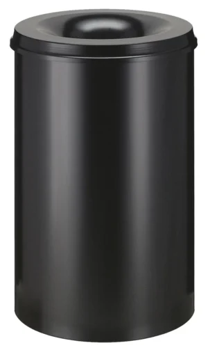 Zwarte ronde V-part papierbak van 110 liter met vlamdover