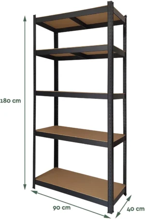 Brasq rek, ft 180 x 90 x 40, 5 legborden, zwart — detail 2
