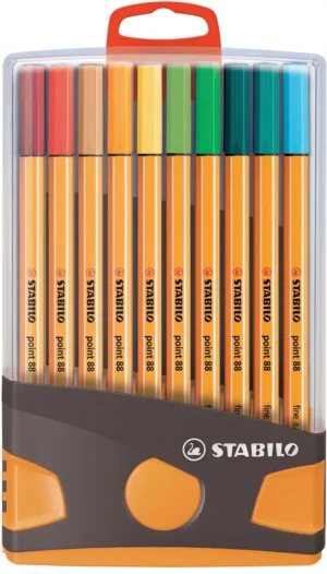 STABILO point 88 fineliner, ColorParade, grijs-oranje doos, 20 stuks in geassorteerde kleuren — office fineliners